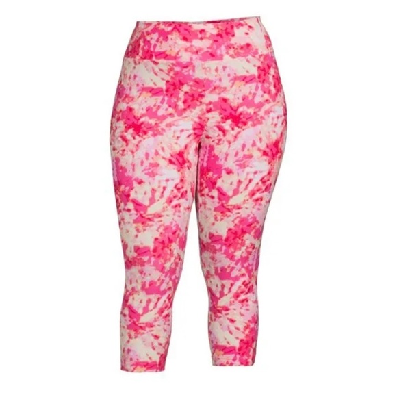 TERRA & SKY Womens Capri Leggings Size 0X 14W High Rise Pink Tie Dye New - Picture 2 of 6